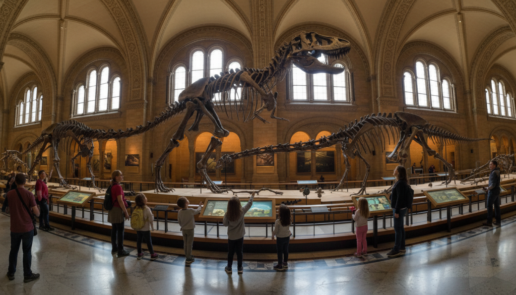 American Museum of Natural History dinosaur hall with free admission visitors