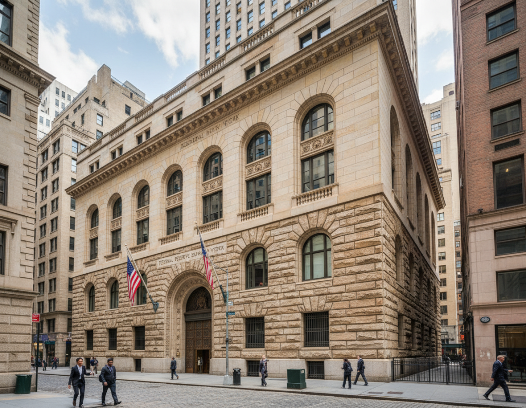 Federal Reserve Bank building exterior in Lower Manhattan