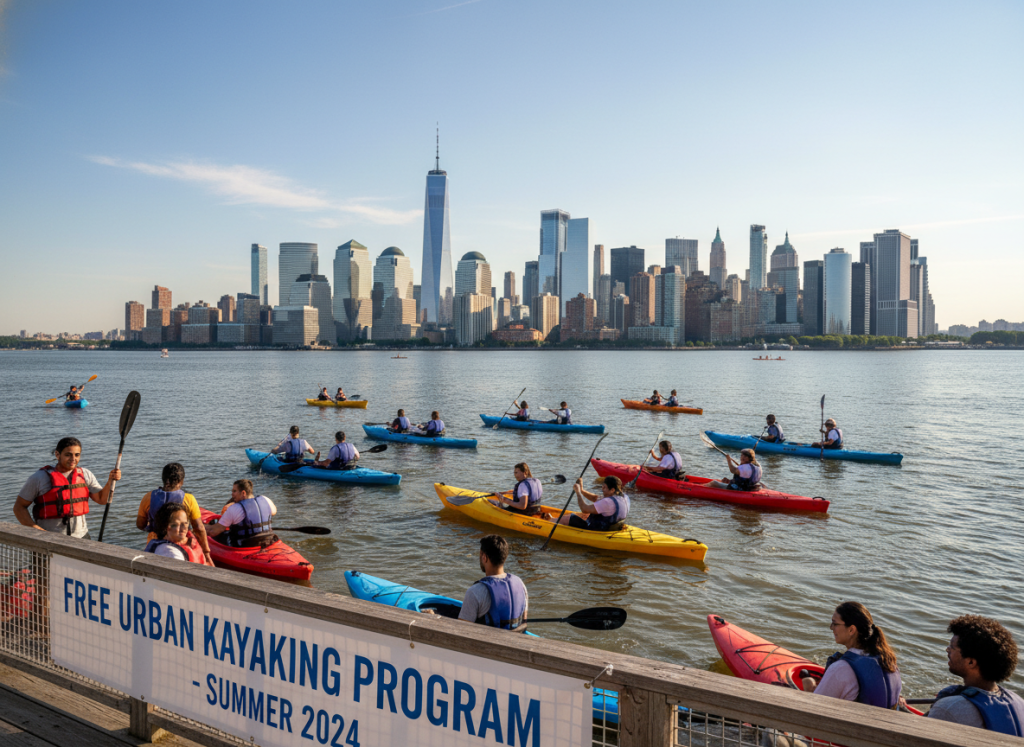 People kayaking for free on Hudson River