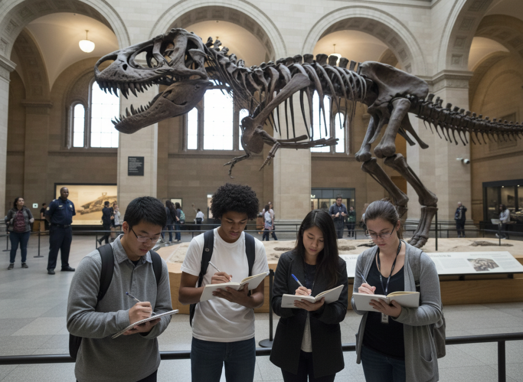 Teens exploring museum exhibits safely in New York