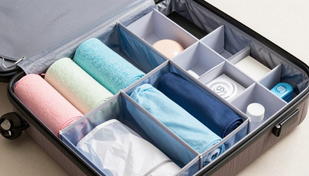 Organized suitcase with packing cubes and efficient layout Organized suitcase with packing cubes and efficient layout