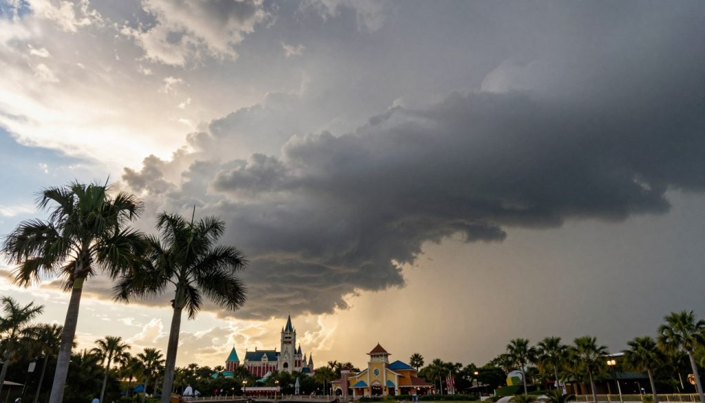 Orlando summer afternoon thunderstorm over theme park Orlando summer afternoon thunderstorm over theme park