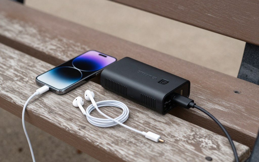 Portable phone charger and technology essentials Portable phone charger and technology essentials