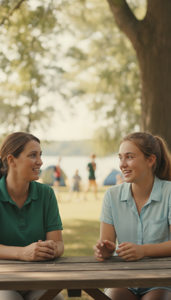 Applicant speaking confidently during a camp interview