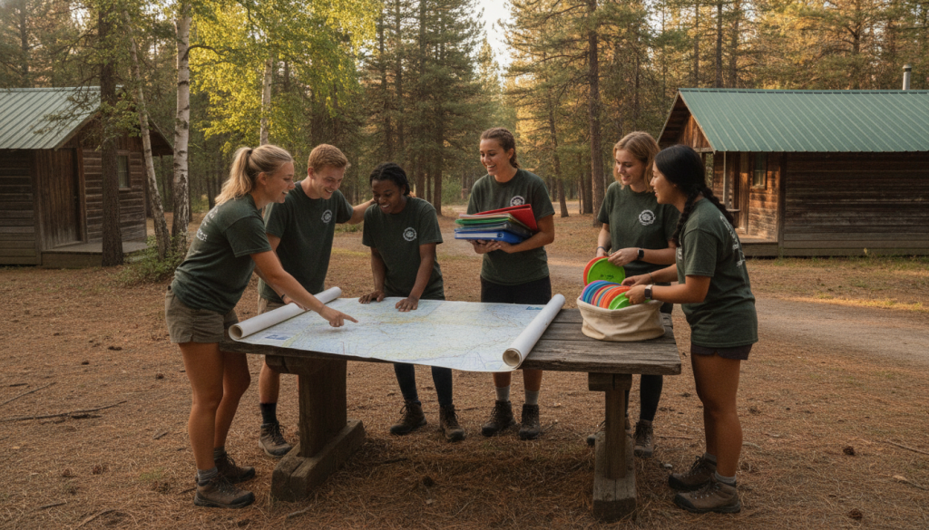 Camp staff working together outdoors