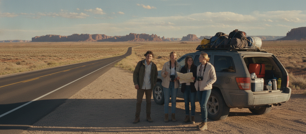 Friends beginning a post camp road trip across America Friends beginning a post camp road trip across America