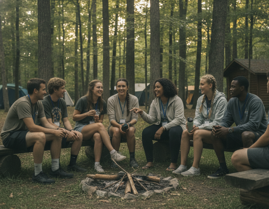 Friends making connections at American summer camp