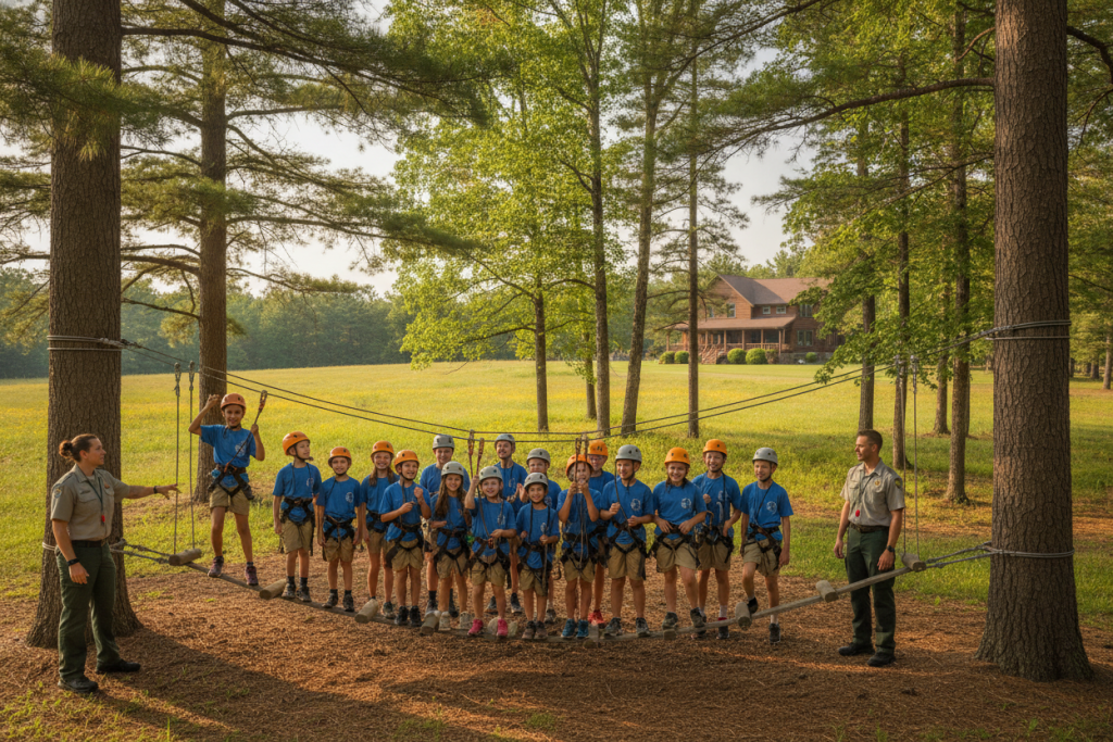 Outdoor activity at a summer camp in America
