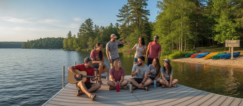 Summer camp counsellors enjoying an outdoor break
